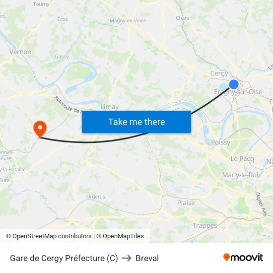 Gare de Cergy Préfecture (C) to Breval map