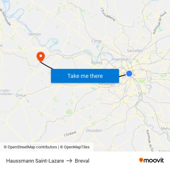 Haussmann Saint-Lazare to Breval map