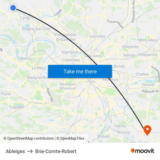 Ableiges to Brie-Comte-Robert map