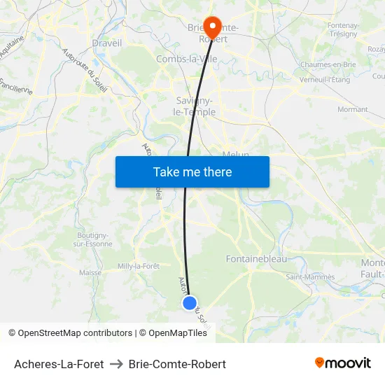 Acheres-La-Foret to Brie-Comte-Robert map