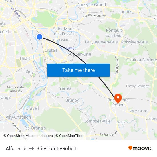 Alfortville to Brie-Comte-Robert map