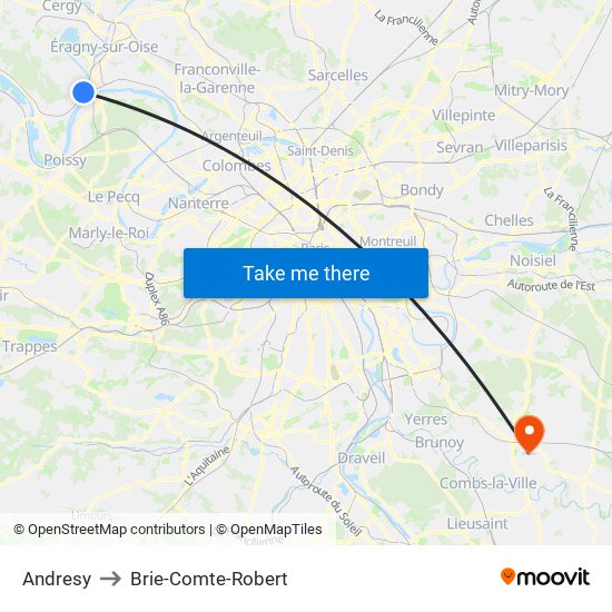 Andresy to Brie-Comte-Robert map