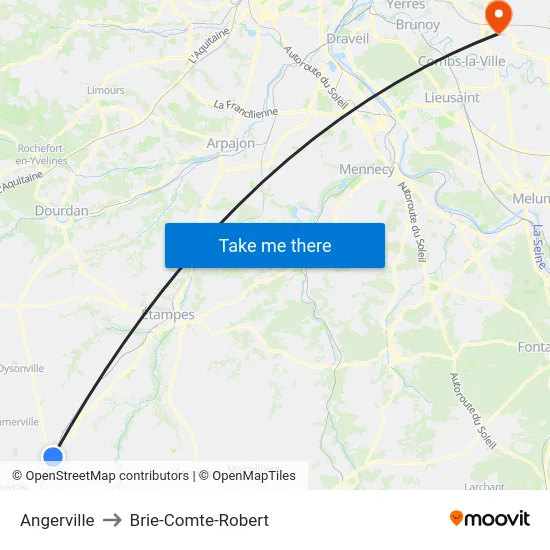 Angerville to Brie-Comte-Robert map