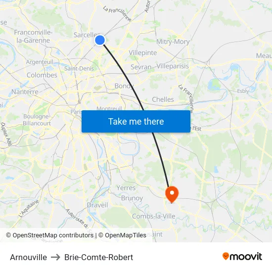 Arnouville to Brie-Comte-Robert map