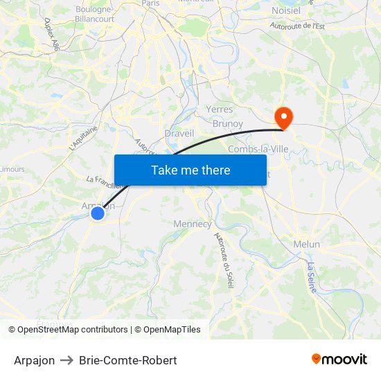 Arpajon to Brie-Comte-Robert map