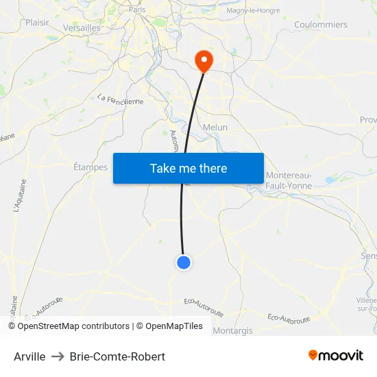 Arville to Brie-Comte-Robert map