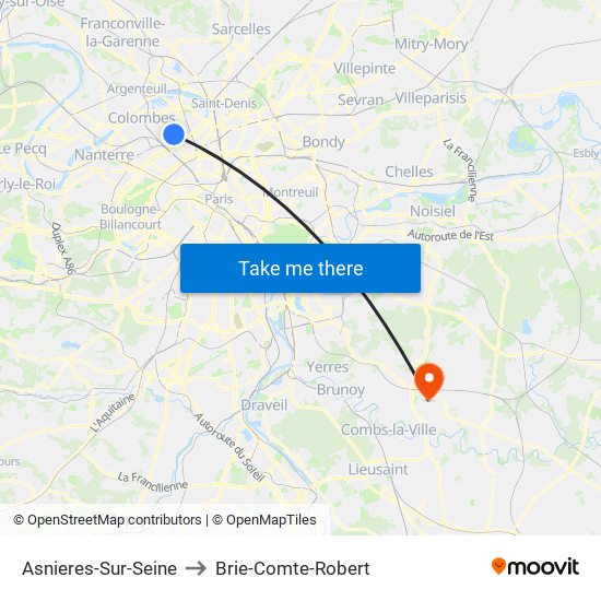 Asnieres-Sur-Seine to Brie-Comte-Robert map