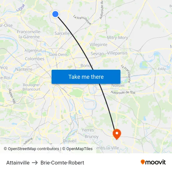 Attainville to Brie-Comte-Robert map