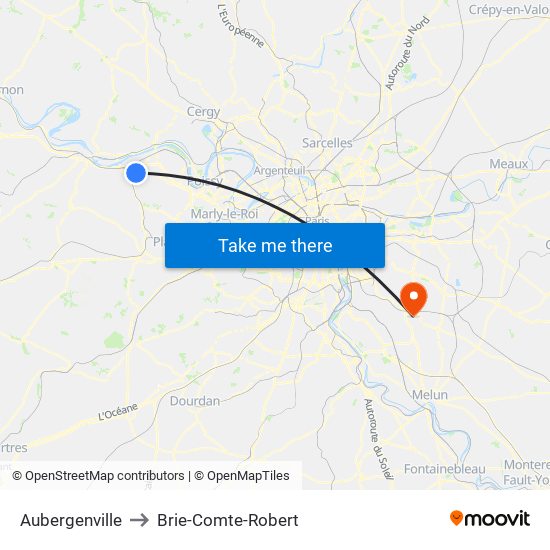 Aubergenville to Brie-Comte-Robert map