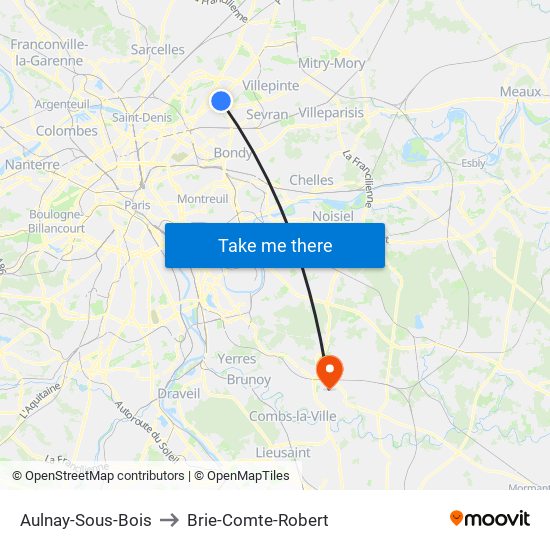 Aulnay-Sous-Bois to Brie-Comte-Robert map