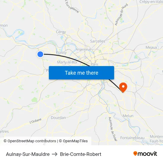 Aulnay-Sur-Mauldre to Brie-Comte-Robert map