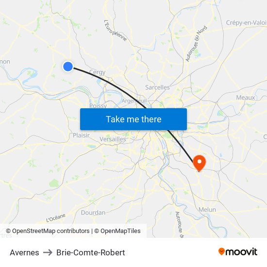 Avernes to Brie-Comte-Robert map