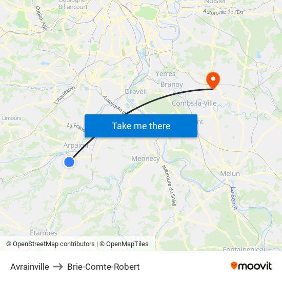Avrainville to Brie-Comte-Robert map