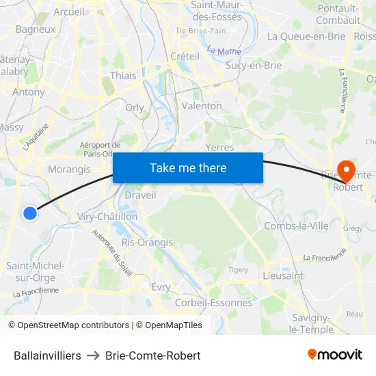 Ballainvilliers to Brie-Comte-Robert map