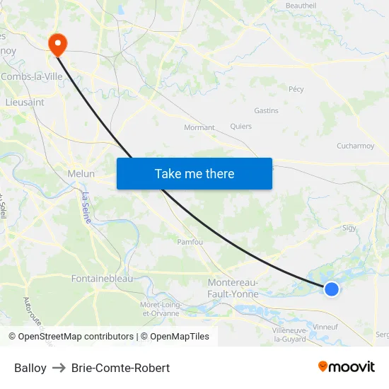 Balloy to Brie-Comte-Robert map