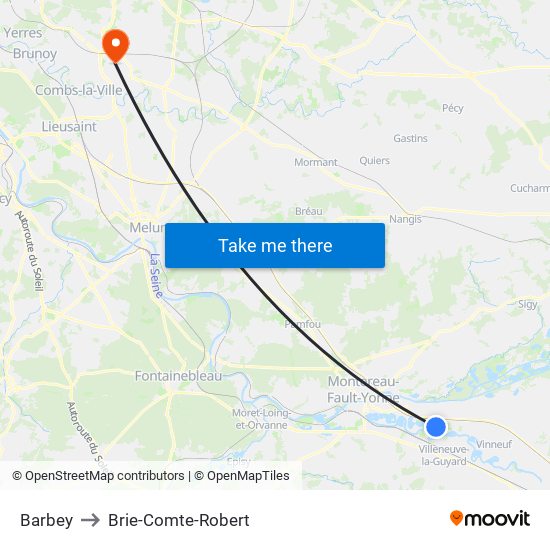 Barbey to Brie-Comte-Robert map