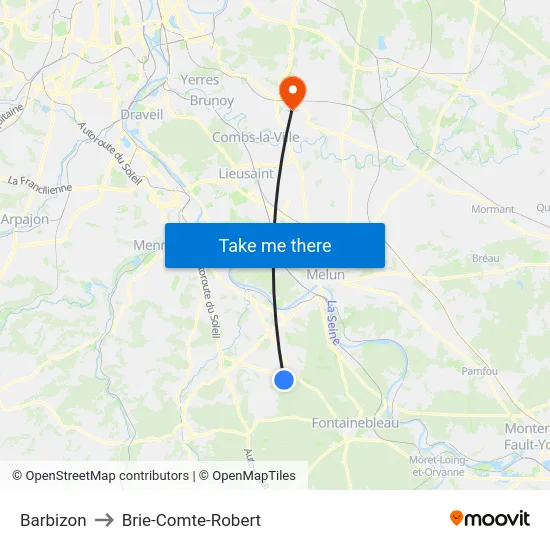 Barbizon to Brie-Comte-Robert map