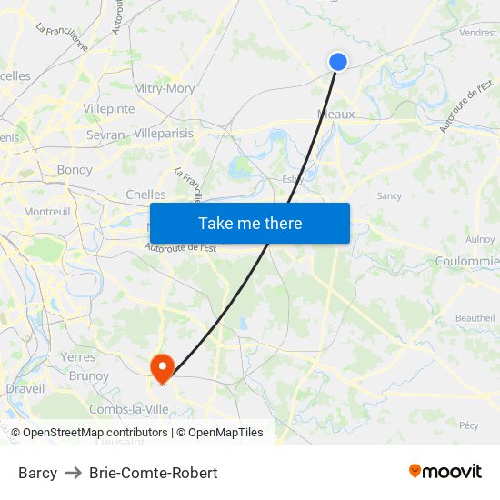 Barcy to Brie-Comte-Robert map