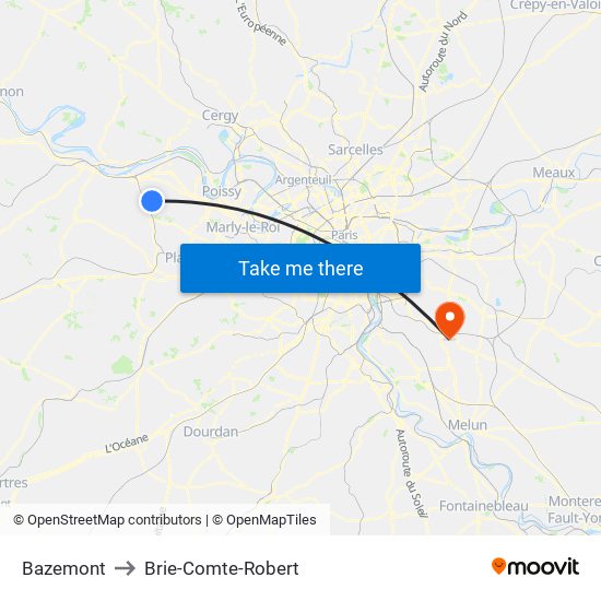 Bazemont to Brie-Comte-Robert map