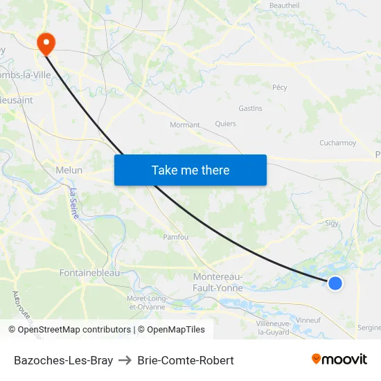 Bazoches-Les-Bray to Brie-Comte-Robert map