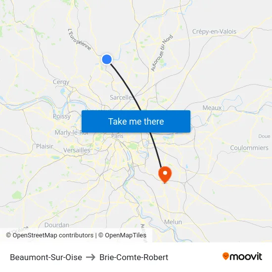 Beaumont-Sur-Oise to Brie-Comte-Robert map