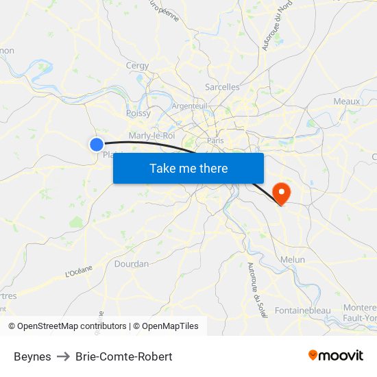 Beynes to Brie-Comte-Robert map