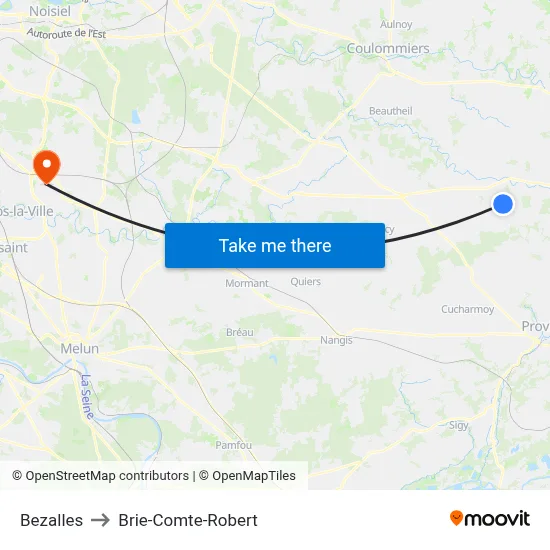Bezalles to Brie-Comte-Robert map