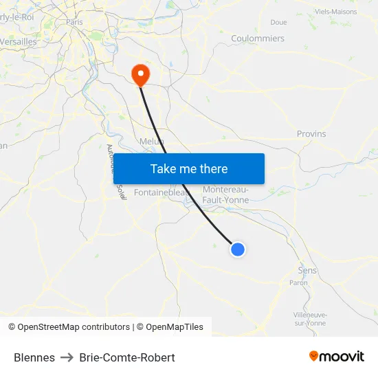Blennes to Brie-Comte-Robert map