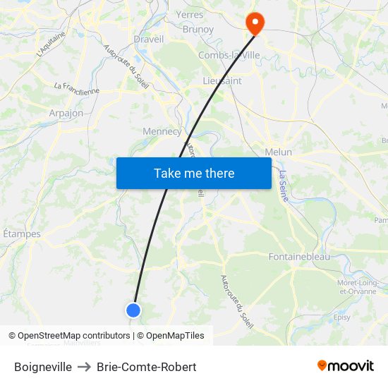 Boigneville to Brie-Comte-Robert map