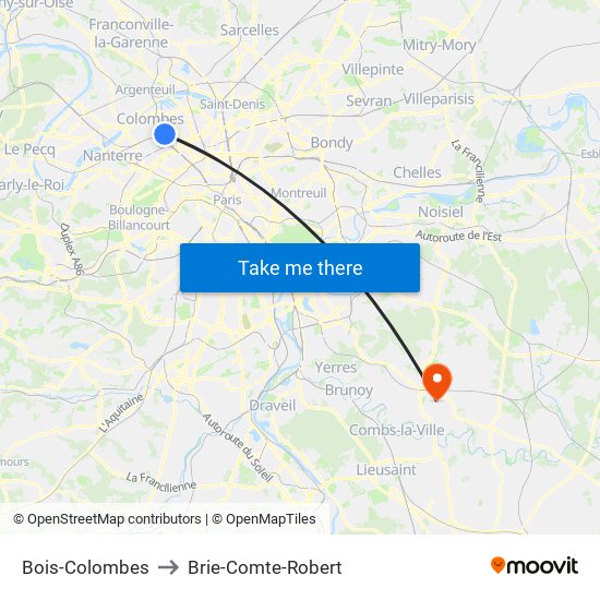 Bois-Colombes to Brie-Comte-Robert map