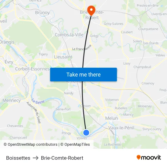 Boissettes to Brie-Comte-Robert map