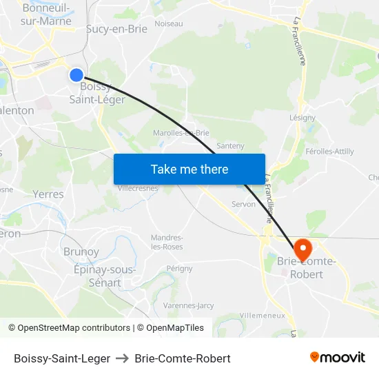 Boissy-Saint-Leger to Brie-Comte-Robert map