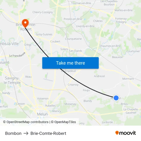 Bombon to Brie-Comte-Robert map