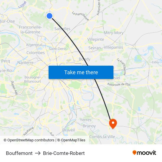 Bouffemont to Brie-Comte-Robert map