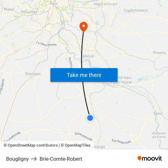 Bougligny to Brie-Comte-Robert map