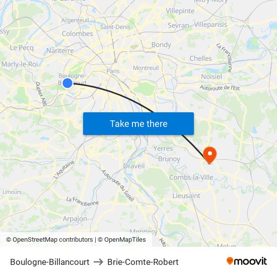 Boulogne-Billancourt to Brie-Comte-Robert map