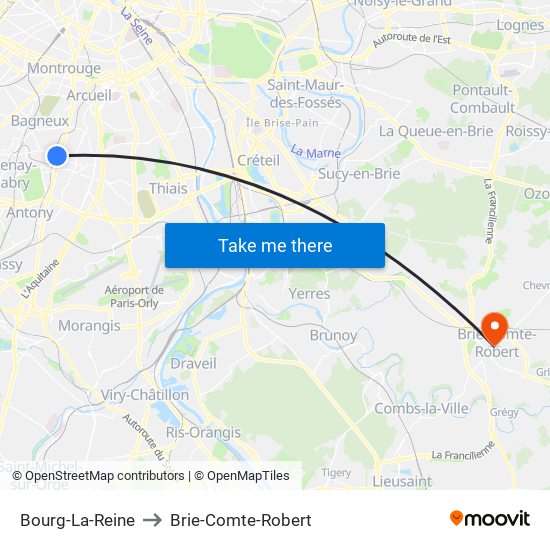 Bourg-La-Reine to Brie-Comte-Robert map