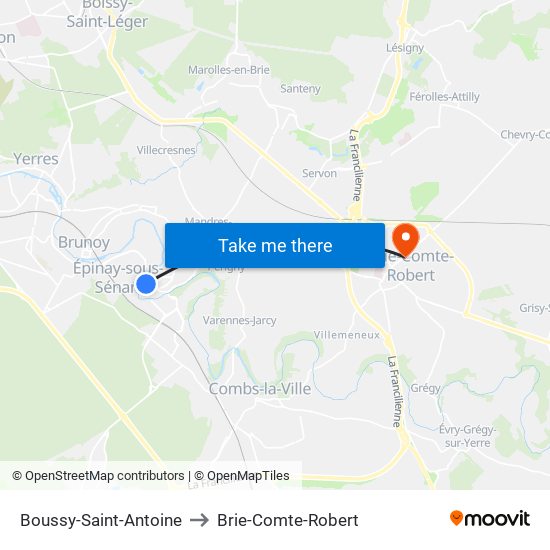 Boussy-Saint-Antoine to Brie-Comte-Robert map