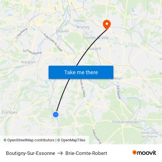 Boutigny-Sur-Essonne to Brie-Comte-Robert map