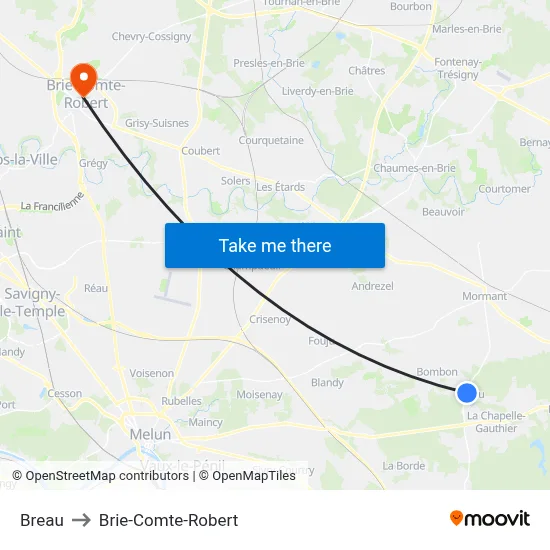 Breau to Brie-Comte-Robert map