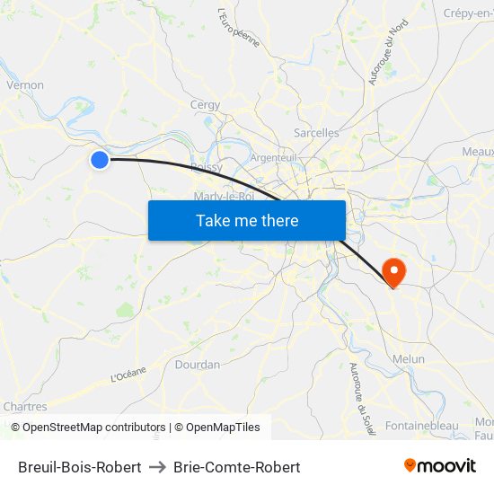 Breuil-Bois-Robert to Brie-Comte-Robert map