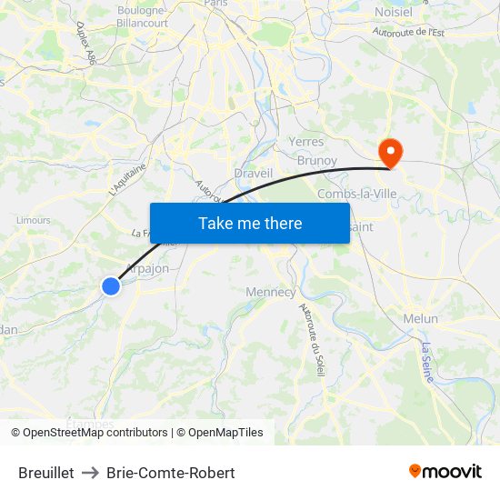 Breuillet to Brie-Comte-Robert map