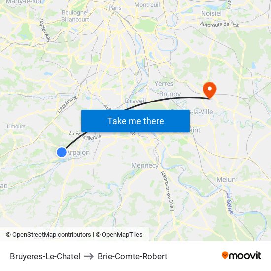 Bruyeres-Le-Chatel to Brie-Comte-Robert map