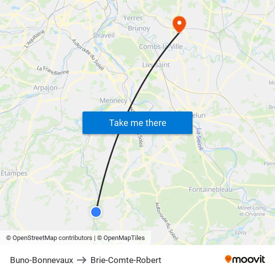 Buno-Bonnevaux to Brie-Comte-Robert map