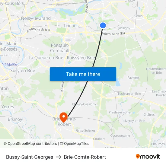 Bussy-Saint-Georges to Brie-Comte-Robert map