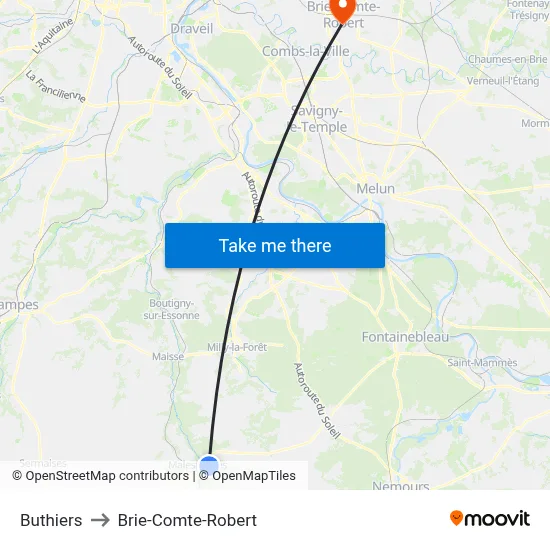 Buthiers to Brie-Comte-Robert map