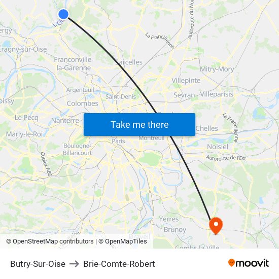 Butry-Sur-Oise to Brie-Comte-Robert map