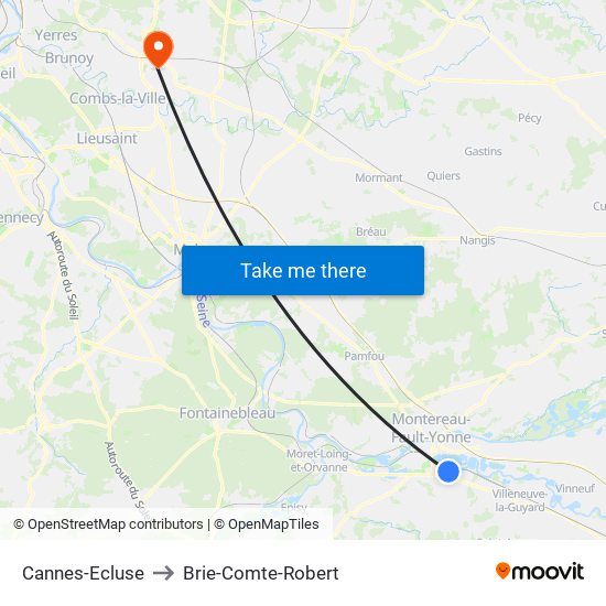 Cannes-Ecluse to Brie-Comte-Robert map