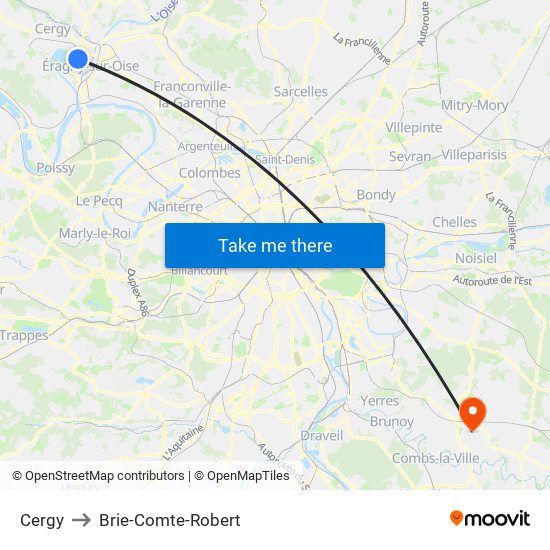 Cergy to Brie-Comte-Robert map