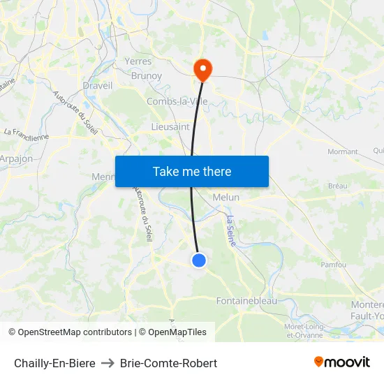 Chailly-En-Biere to Brie-Comte-Robert map